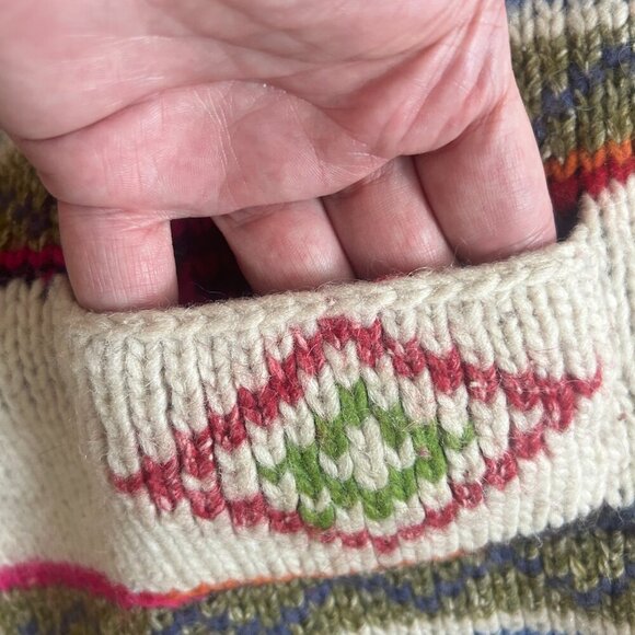 Unisex Rainbow Wool Knit Hoodie Sweater Jacket • M • Tassel Elf Hood Boho Hippie - Picture 8 of 9